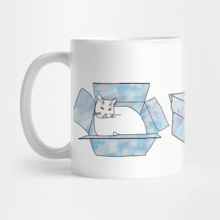 Three cats sitting in blue boxes! Mug